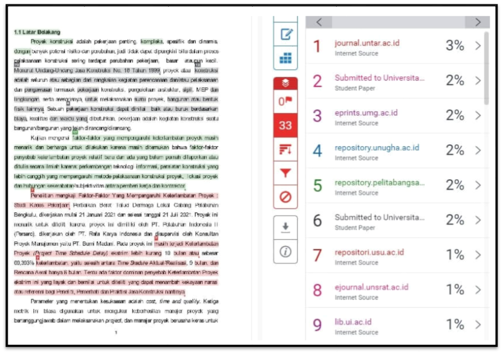 Arti warna dalam Dokumen Hasil Cek Turnitin